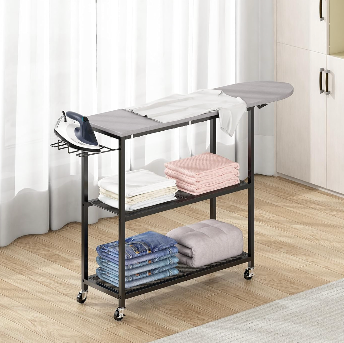 Ironing Board with 2 Tier Storage Basket